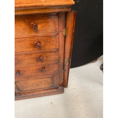 235 - VICTORIAN MAHOGANY CAMPAIGN CHEST WITH 4 DRAWERS OVER SINGLE DOOR H37” W23” D15”