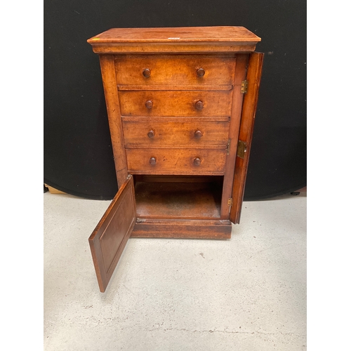 235 - VICTORIAN MAHOGANY CAMPAIGN CHEST WITH 4 DRAWERS OVER SINGLE DOOR H37” W23” D15”