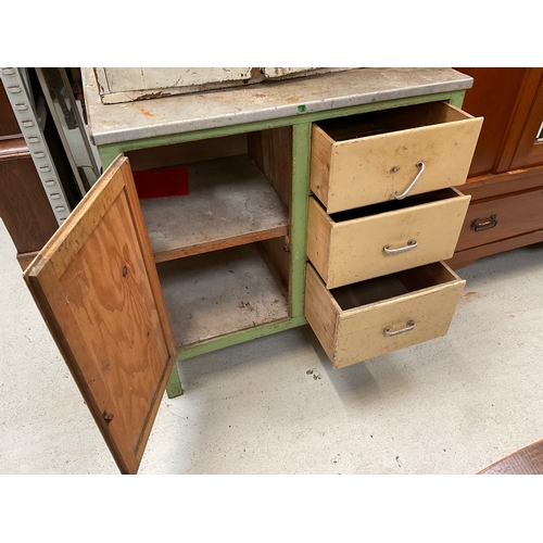 236 - VICTORIAN PAINTED PINE WALL CUPBOARD WITH 2 DOORS A/F H30” W27” D14” (WORMED), VINTAGE KITCHEN CUPBO... 