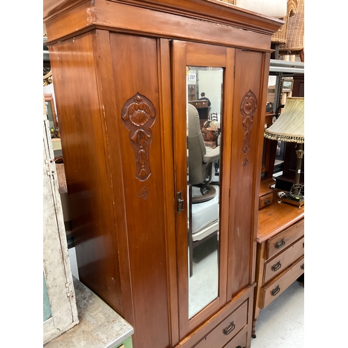 237 - EDWARDIAN SATINWOOD WARDROBE WITH CENTRAL MIRROR DOOR OVER SINGLE DRAWER H78” W40” D16”