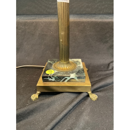 238 - VINTAGE CORINTHIAN COLUMN BRASS AND MARBLE TABLE LAMP H31”