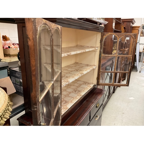 240 - VICTORIAN MAHOGANY CHEST (2 OVER 3)  H35” W43” D21”AND 2 DOOR VICTORIAN GLASS CABINET H34” W40” D16”