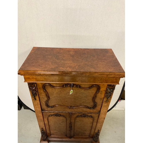 246 - VICTORIAN BURR WALNUT SECRETAIRE WITH FITTED SATINWOOD INTERIOR OF 7 DRAWERS OVER 2 DOORS H51” W32” ... 