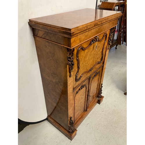 246 - VICTORIAN BURR WALNUT SECRETAIRE WITH FITTED SATINWOOD INTERIOR OF 7 DRAWERS OVER 2 DOORS H51” W32” ... 