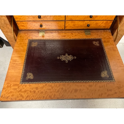 246 - VICTORIAN BURR WALNUT SECRETAIRE WITH FITTED SATINWOOD INTERIOR OF 7 DRAWERS OVER 2 DOORS H51” W32” ... 