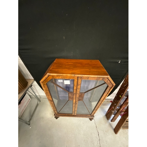 104 - ART DECO WALNUT VENEERED DISPLAY CABINET ON CABRIOLE LEGS H48”W31”D13”