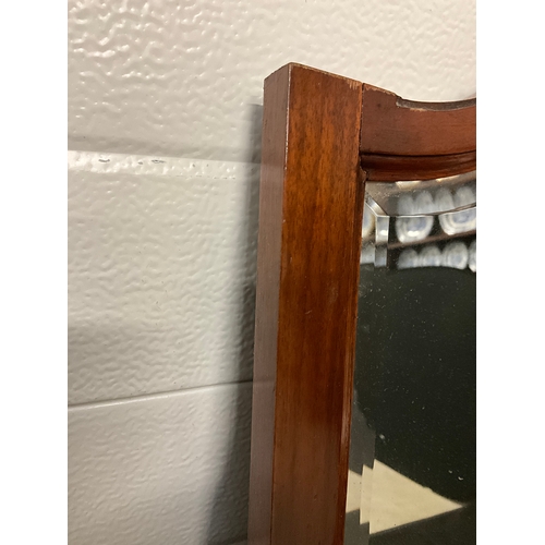 107 - MAHOGANY FRAMED BEVEL EDGED MIRROR 28”X20”