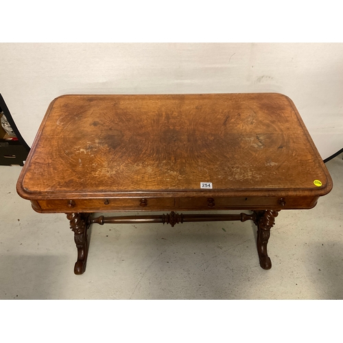 254 - VICTORIAN MAHOGANY WRITING TABLE WITH 2 DRAWERS ON BARLEY TWIST LEGS ON TURNED STRETCHERED BASE WITH... 