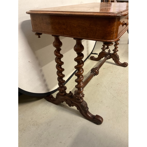 254 - VICTORIAN MAHOGANY WRITING TABLE WITH 2 DRAWERS ON BARLEY TWIST LEGS ON TURNED STRETCHERED BASE WITH... 