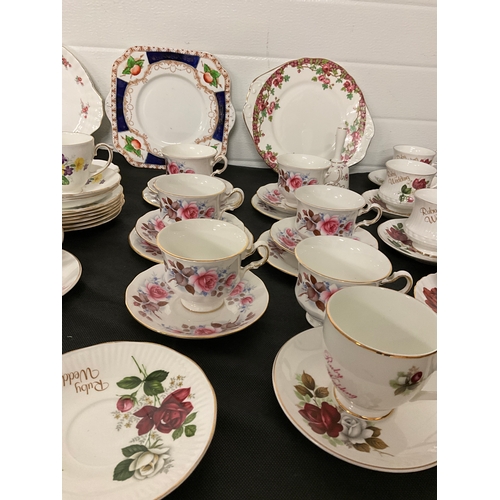 115 - BOX OF ASSORTED CHINA TO INCLUDE PART TEASETS ROYAL SUTHERLAND ETC