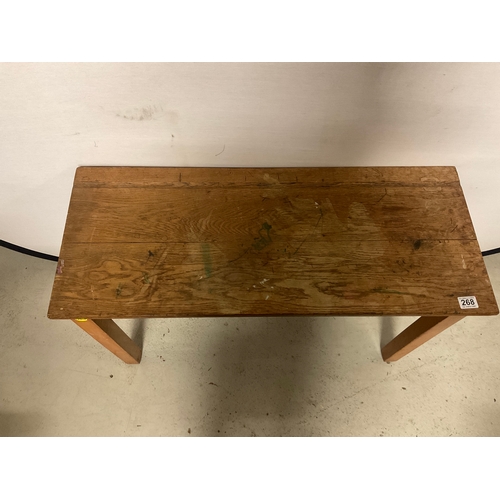 268 - VINTAGE SCHOOL TABLE H22”W36”D14”