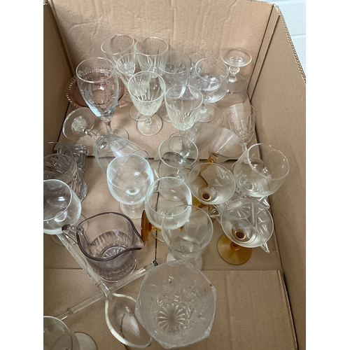 124 - TWO BOXES OF GLASSWARE TO INCLUDE BOWLS, VASES ETC