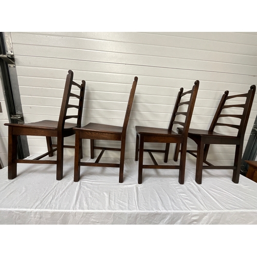 142 - SET OF FOUR SOLID OAK DINNING CHAIRS PLANKED SEATS