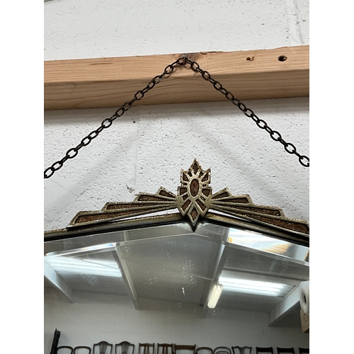 143 - ART DECO CHROME FRAMED BEVEL EDGE HANGING WALL MIRROR