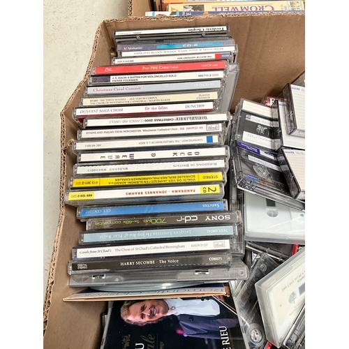 198 - TWO BOXES OF CD'S VHS TAPES ETC