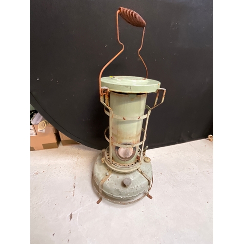 211 - VINTAGE GREEN ENAMELED ALADDIN PARAFFIN HEATER H28”