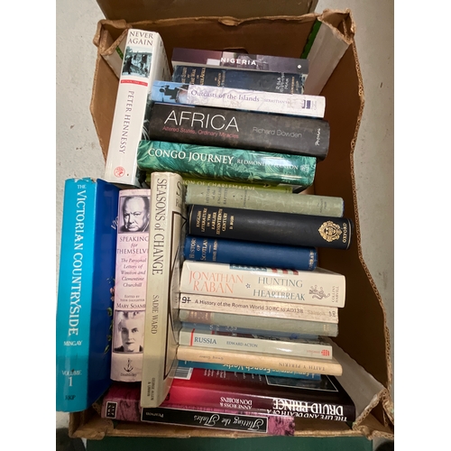 216 - THREE BOXES OF BOOKS MAINLY HISTORY TO INCLUDE THE IST CRUSADE, ROMAN BRITAIN ETC