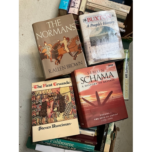 216 - THREE BOXES OF BOOKS MAINLY HISTORY TO INCLUDE THE IST CRUSADE, ROMAN BRITAIN ETC