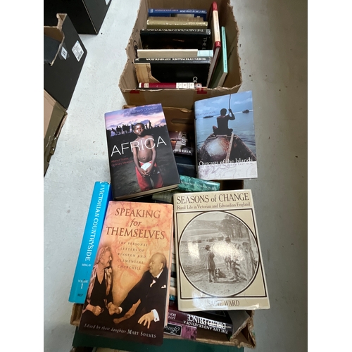 216 - THREE BOXES OF BOOKS MAINLY HISTORY TO INCLUDE THE IST CRUSADE, ROMAN BRITAIN ETC