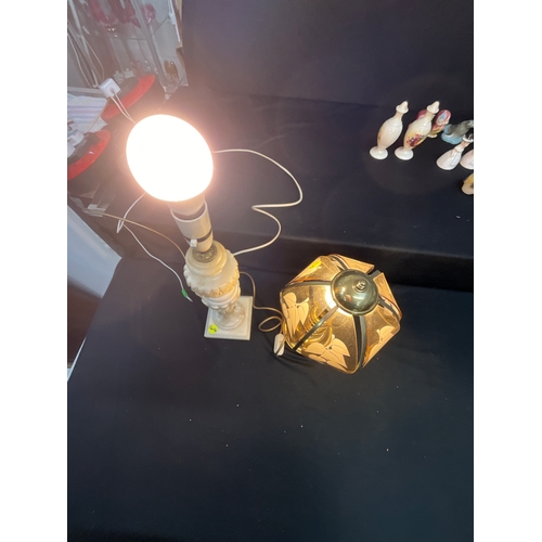 225 - TWO TABLE LAMPS ONE BRASS AND A MARBLE ONE H22”