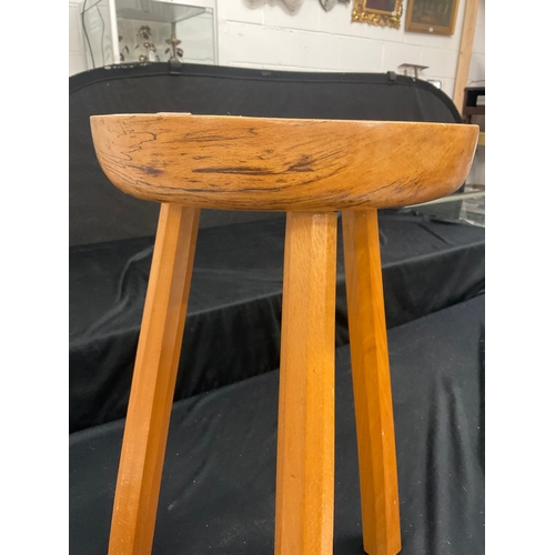 282 - HAND MADE OAK AND ELM TOPPED STOOL WITH INLAID BIRD TO TOP H21” DIA11”