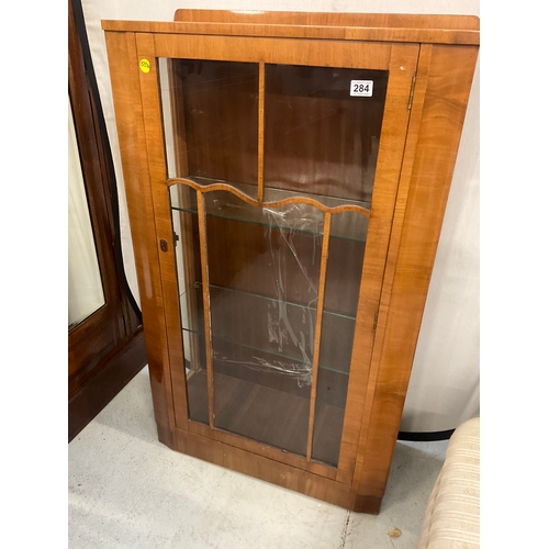 284 - ART DECO WALNUT VENEERED DISPLAY CABINET (BROKEN GLASS TO FRONT) H49” W30” D12”