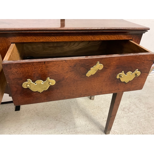 287 - EARLY OAK 3 DRAWER DRESSER WITH 2 PLANK TOP OVER 3 DRAWERS AND CARVED AND SHAPED FREIZE BELOW A/F H3... 