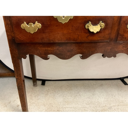 287 - EARLY OAK 3 DRAWER DRESSER WITH 2 PLANK TOP OVER 3 DRAWERS AND CARVED AND SHAPED FREIZE BELOW A/F H3... 