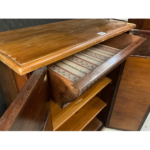 289 - VINTAGE MAHOGANY 2 DOOR CABINET WITH CARVED DECORATION TO FRONT WITH SHELVES, DRAWER AND SHOE RACK T... 