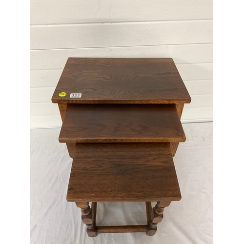 323 - MODERN OAK NEST OF 3 TABLES H18”W19”D13”