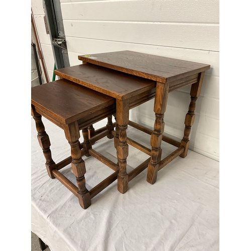 323 - MODERN OAK NEST OF 3 TABLES H18”W19”D13”