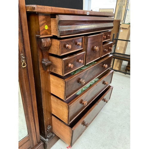 298 - VICTORIAN FLAMED MAHOGANY SCOTTISH BEDROOM CHEST OF LARGE PROPORTIONS WITH 9 DRAWERS TO INCLUDE HAT ... 