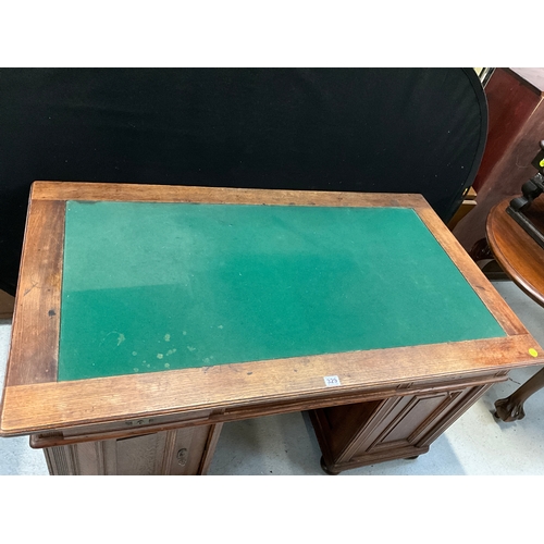 329 - VICTORIAN GERMAN OAK TWIN PEDESTAL KNEEHOLE DESK WITH GREEN BAIZE INSET TOP 3 DRAWERS BELOW LEFT PED... 