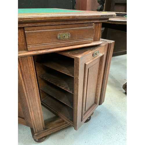 329 - VICTORIAN GERMAN OAK TWIN PEDESTAL KNEEHOLE DESK WITH GREEN BAIZE INSET TOP 3 DRAWERS BELOW LEFT PED... 