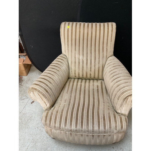 302 - 2 UPHOLSTERED HIS & HERS FIRESIDE CHAIRS  - 1 NEEDS ATTENTION