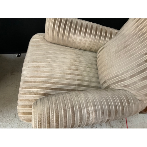 302 - 2 UPHOLSTERED HIS & HERS FIRESIDE CHAIRS  - 1 NEEDS ATTENTION