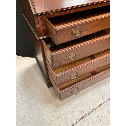 309 - VINTAGE OAK BUREAU WITH FITTED INTERIOR TO TOP A/F H39” W33” D18”