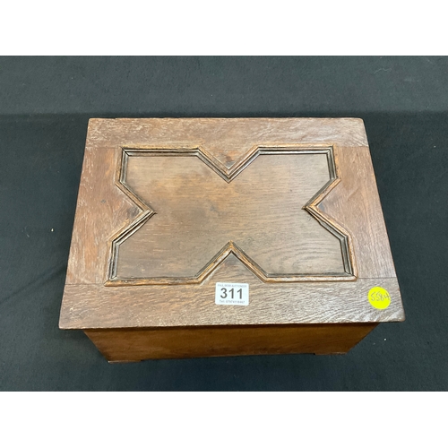 311 - OAK SLIPPER BOX  - WORMED H10” W15 D11”