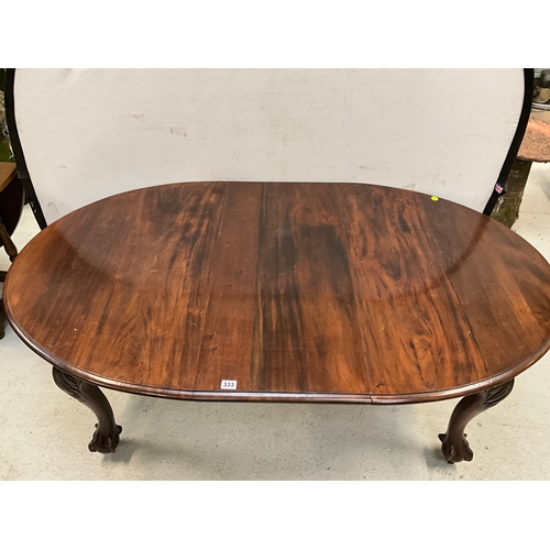 333 - VICTORIAN MAHOGANY OVAL WIND OUT DINING TABLE WITH ONE LEAF ON BALL AND CLAW FEET (NO KEY) H29”W71”D... 