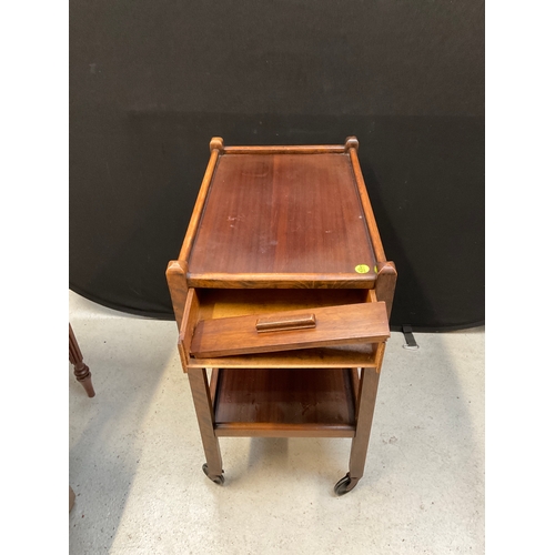 316 - VINTAGE TEA TROLLEY WITH CUTLERY DRAWER (DRAWER NEEDS REPAIR) H30”W24”D16”