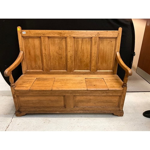 335 - VICTORIAN STRIPPED PINE SETTLE H42”W54”D23”