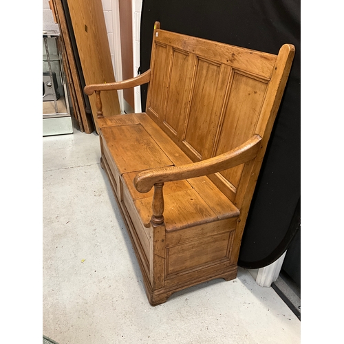 335 - VICTORIAN STRIPPED PINE SETTLE H42”W54”D23”