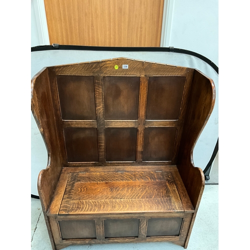 336 - VINTAGE OAK SETTLE WITH STORAGE H54”W42”D20”