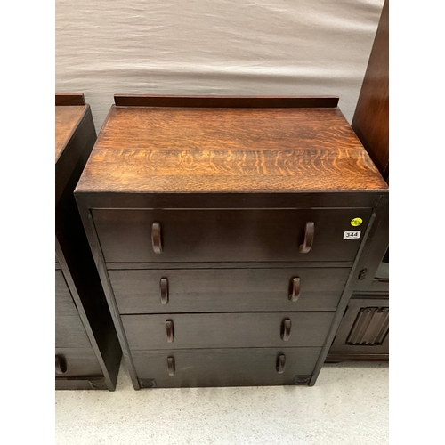 344 - VINTAGE OAK 4 DRAWER BEDROOM CHEST H37”W27”D18”