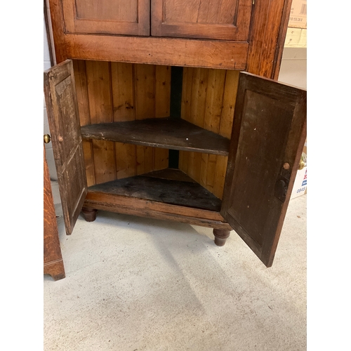 357 - GEORGIAN OAK DOUBLE CORNER CUPBOARD WITH KEY H84”W44”D25”