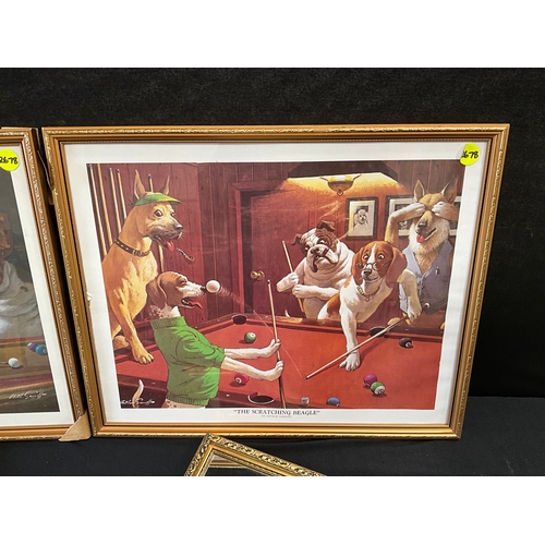 8 - PAIR OF FRAMED COMICAL DOG PLAYING POOL PRINTS BY ARTHUR SARNOFF ENTITLED “HEY!ONE LEG ON THE TABLE,... 