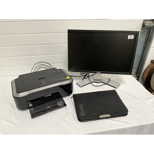 9 - DELL 22” COMPUTER MONITOR,CANON IP4600 COLOUR PRINTER AND DOCUMENT CASE