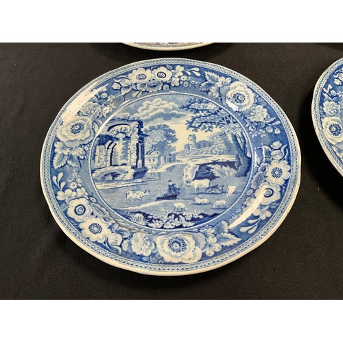 18 - 6 VICTORIAN BLUE AND WHITE PATTERNED PLATES DIA 10”