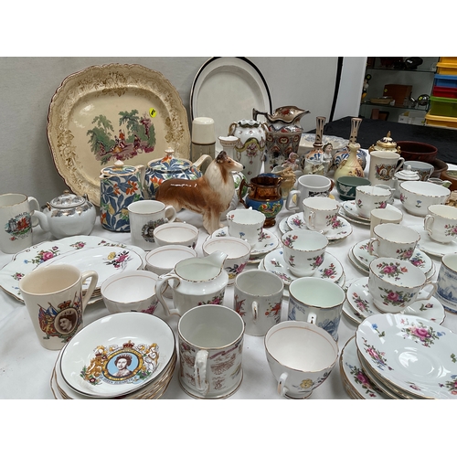 101 - LARGE SELECTION OF CHINA TO INCLUDE CROWN STAFFORDSHIRE TEASET, COALPORT JUG, WELSH COPPER LUSTRE JU... 