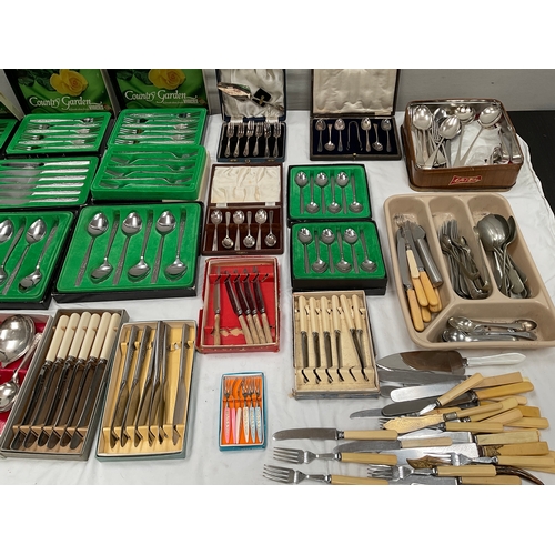 102 - LARGE SELECTION OF CUTLERY TO INCLUDE BOXED VINERS CUTLERY AND OTHER BOXED SETS.